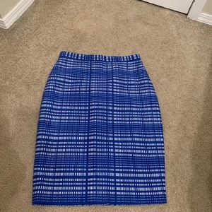 Blue and white high waisted pencil skirt